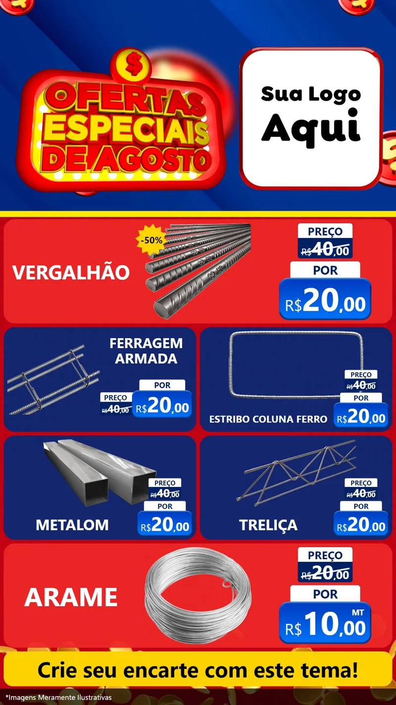 Modelo de TV para TV Vertical com o tema Ofertas Especiais de Agosto para Ferragens