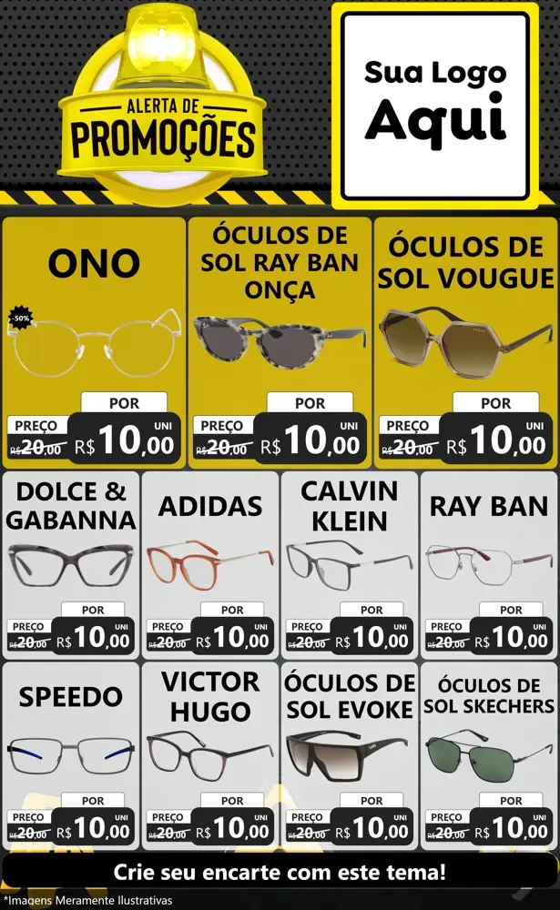 Modelo de Encarte para Encarte Grande com o tema Alerta de Promoções para Óticas