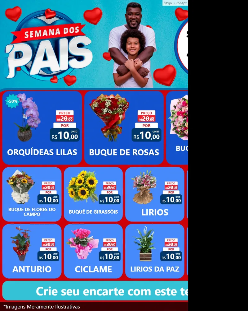 Modelo de Rede Social para Feed Instagram com o tema Semana Dos Pais para Floricultura e jardim