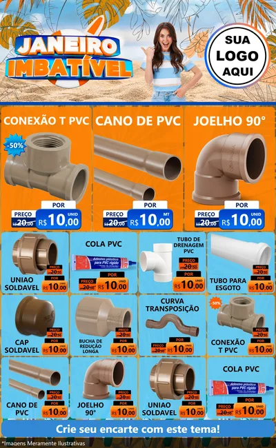 Modelo de Encarte para Encarte Grande com o tema Janeiro Imbatível para Tubos e conexões