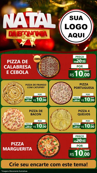Modelo de TV para TV Vertical com o tema Natal da Economia para Pizzaria
