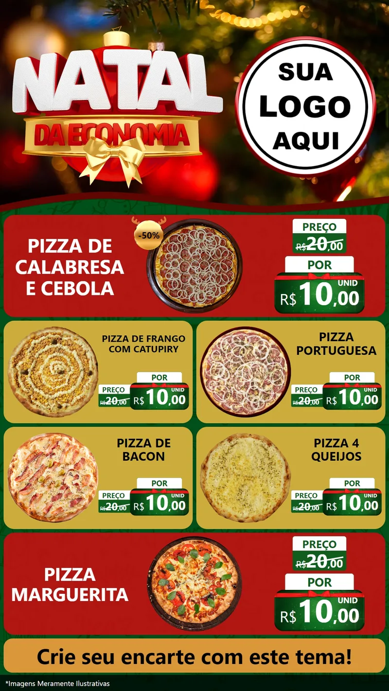 Modelo de TV para TV Vertical com o tema Natal da Economia para Pizzaria