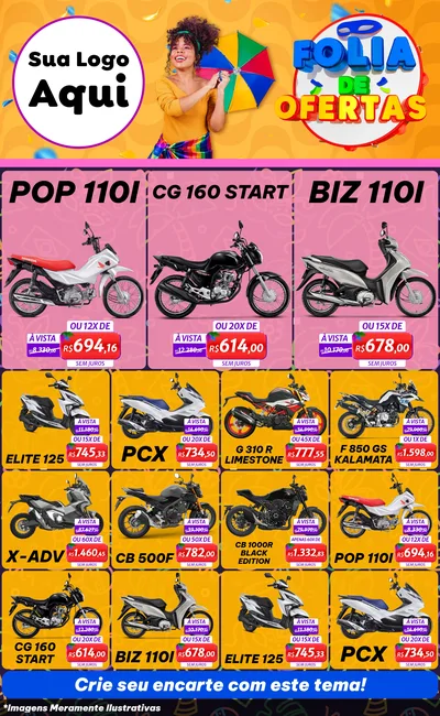 Modelo de Encarte para Encarte Grande com o tema Folia de Ofertas para Concessionaria de Motos