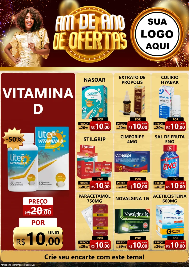 Modelo de Encarte para Encarte A4 Vertical com o tema Fim de Ano de Ofertas para Farmácia