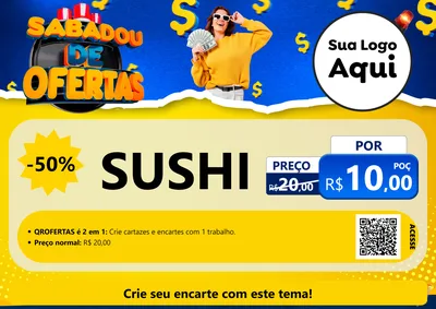 Modelo de Cartaz para Cartaz A4 Horizontal com o tema Sabadou de Ofertas para Comida japonesa
