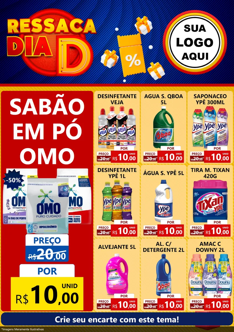 Modelo de Encarte para Encarte A4 Vertical com o tema Ressaca Dia D para Produtos de Limpeza