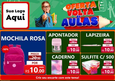 Modelo de Encarte para Encarte A4 Horizontal com o tema Oferta Volta Às Aulas para Papelaria