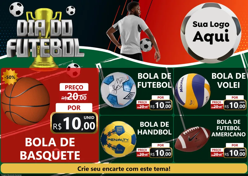 Modelo de Encarte para Encarte A4 Horizontal com o tema Dia Do Futebol para Artigos Esportivos