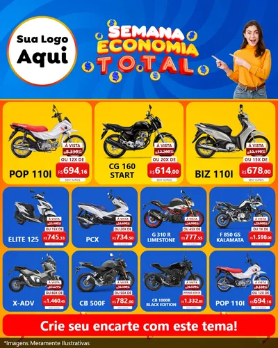 Modelo de Rede Social para Feed Instagram com o tema Semana Economia Total para Concessionaria de Motos