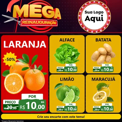 Modelo de Rede Social para Feed Facebook com o tema Mega Reinauguração para Hortifrúti