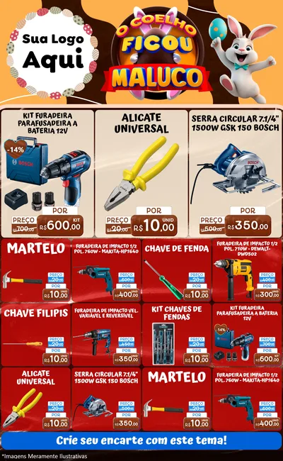 Modelo de Encarte para Encarte Grande com o tema O Coelho Ficou Maluco - Páscoa para Maquinas e Ferramentas