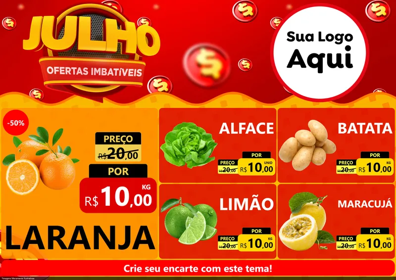 Modelo de Encarte para Encarte A4 Horizontal com o tema Julho Ofertas Imbatíveis para Hortifrúti
