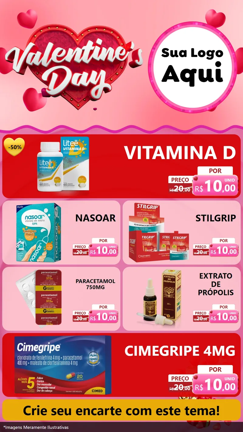 Modelo de TV para TV Vertical com o tema Valentine's Day para Farmácia