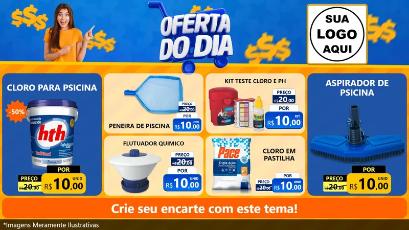 Modelo de TV para TV Horizontal com o tema Oferta do Dia para Produtos para Piscina