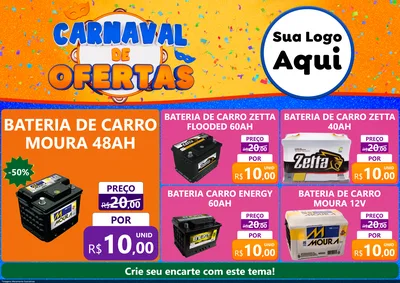 Modelo de Encarte para Encarte A4 Horizontal com o tema Carnaval de Ofertas para Baterias Elétricas
