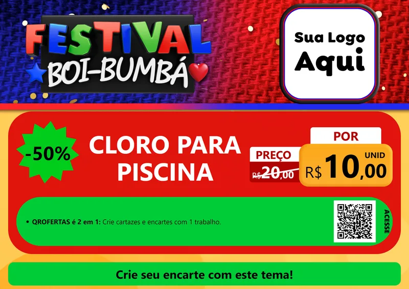 Modelo de Cartaz para Cartaz A4 Horizontal com o tema Festival Boi-Bumbá para Produtos para Piscina