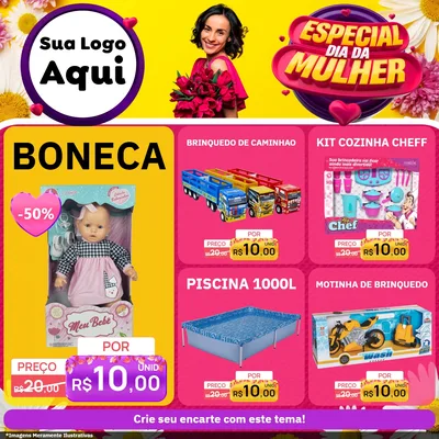 Modelo de Rede Social para Feed Facebook com o tema Especial Dia da Mulher para Brinquedos