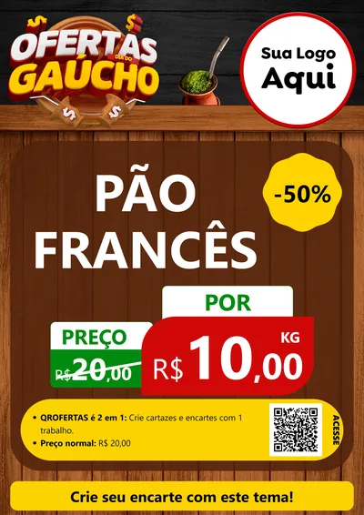 Modelo de Cartaz para Cartaz A4 Vertical com o tema Ofertas Dia do Gaúcho para Padaria