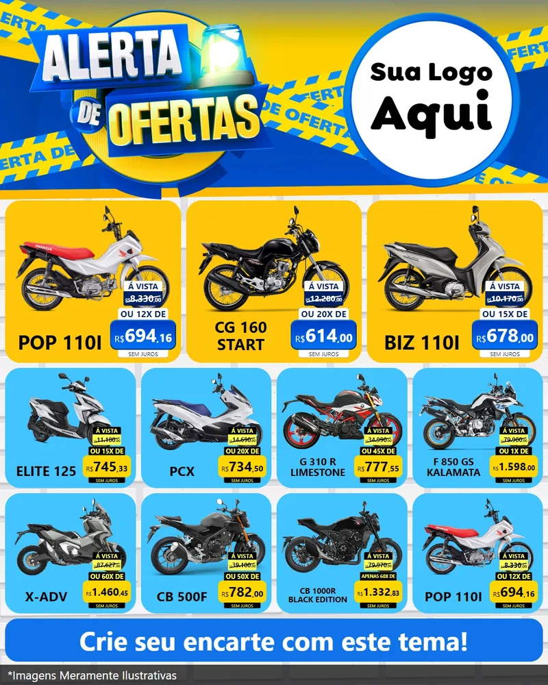 Modelo de Rede Social para Feed Instagram com o tema Alerta de Ofertas para Concessionaria de Motos