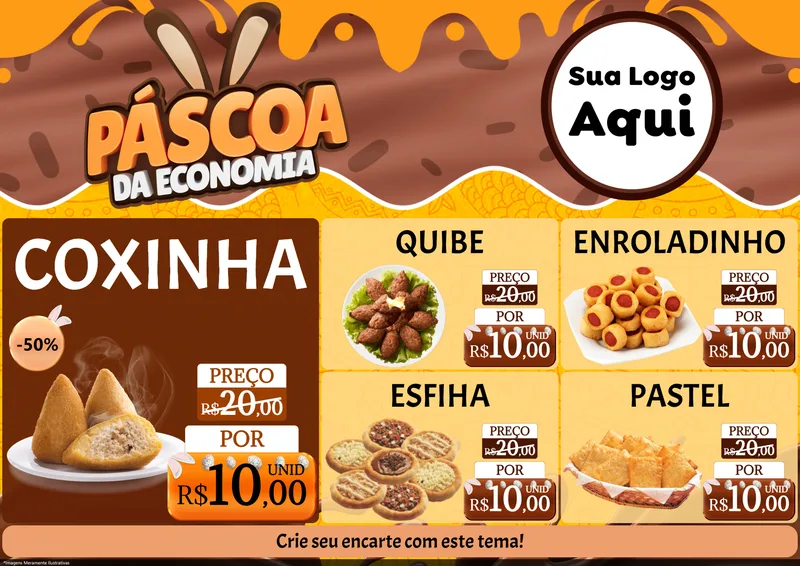 Modelo de Encarte para Encarte A4 Horizontal com o tema Páscoa da Economia para Salgadaria