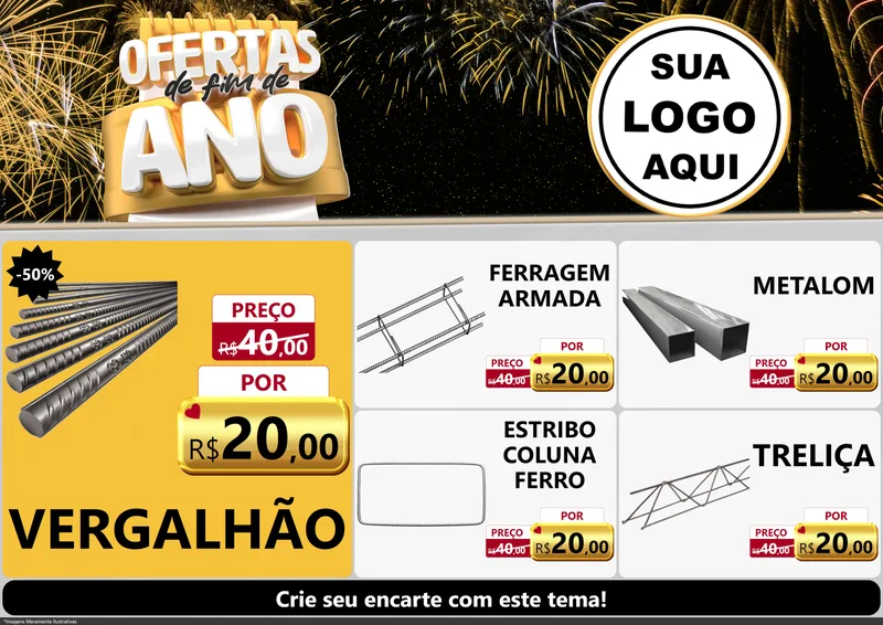 Modelo de Encarte para Encarte A4 Horizontal com o tema Ofertas de Fim de Ano para Ferragens