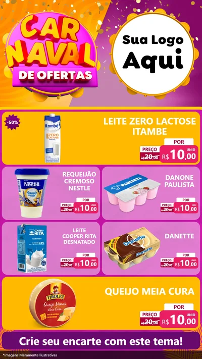 Modelo de TV para TV Vertical com o tema Carnaval de Ofertas para Frios e Laticínios