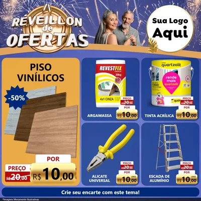 Modelo de Rede Social para Feed Facebook com o tema Réveillon de Ofertas para Material para Construção
