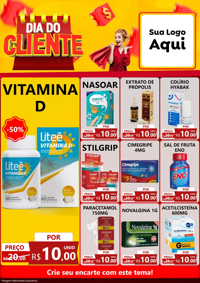 Modelo de Encarte para Encarte A4 Vertical com o tema Dia do Cliente para Farmácia