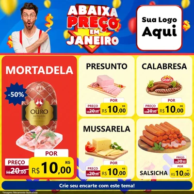 Modelo de Rede Social para Feed Facebook com o tema Abaixa Preço em Janeiro para Frios e Laticínios