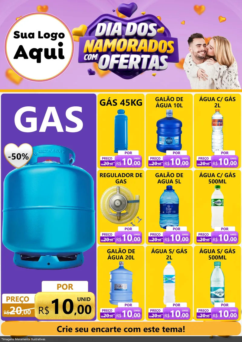 Modelo de Encarte para Encarte A4 Vertical com o tema Dia Dos Namorados Com Ofertas para Água e gás