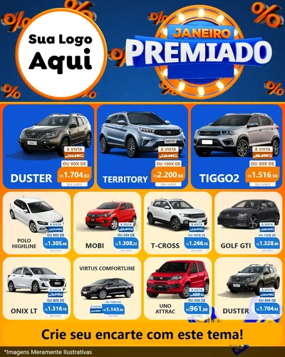 Modelo de Rede Social para Feed Instagram com o tema Janeiro Premiado para Concessionaria de Carros
