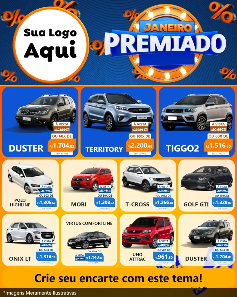 Modelo de Rede Social para Feed Instagram com o tema Janeiro Premiado para Concessionaria de Carros