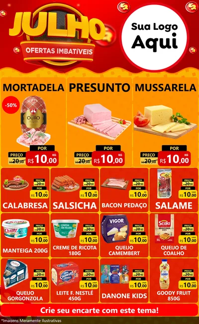 Modelo de Encarte para Encarte Grande com o tema Julho Ofertas Imbatíveis para Frios e Laticínios
