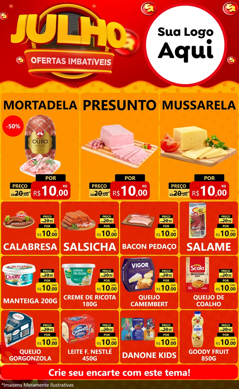 Modelo de Encarte para Encarte Grande com o tema Julho Ofertas Imbatíveis para Frios e Laticínios