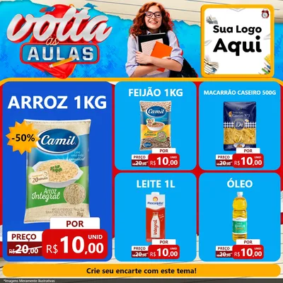 Modelo de Rede Social para Feed Facebook com o tema Volta às Aulas para Supermercado