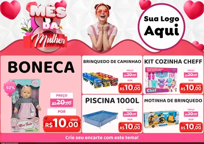 Modelo de Encarte para Encarte A4 Horizontal com o tema Mês da Mulher para Brinquedos