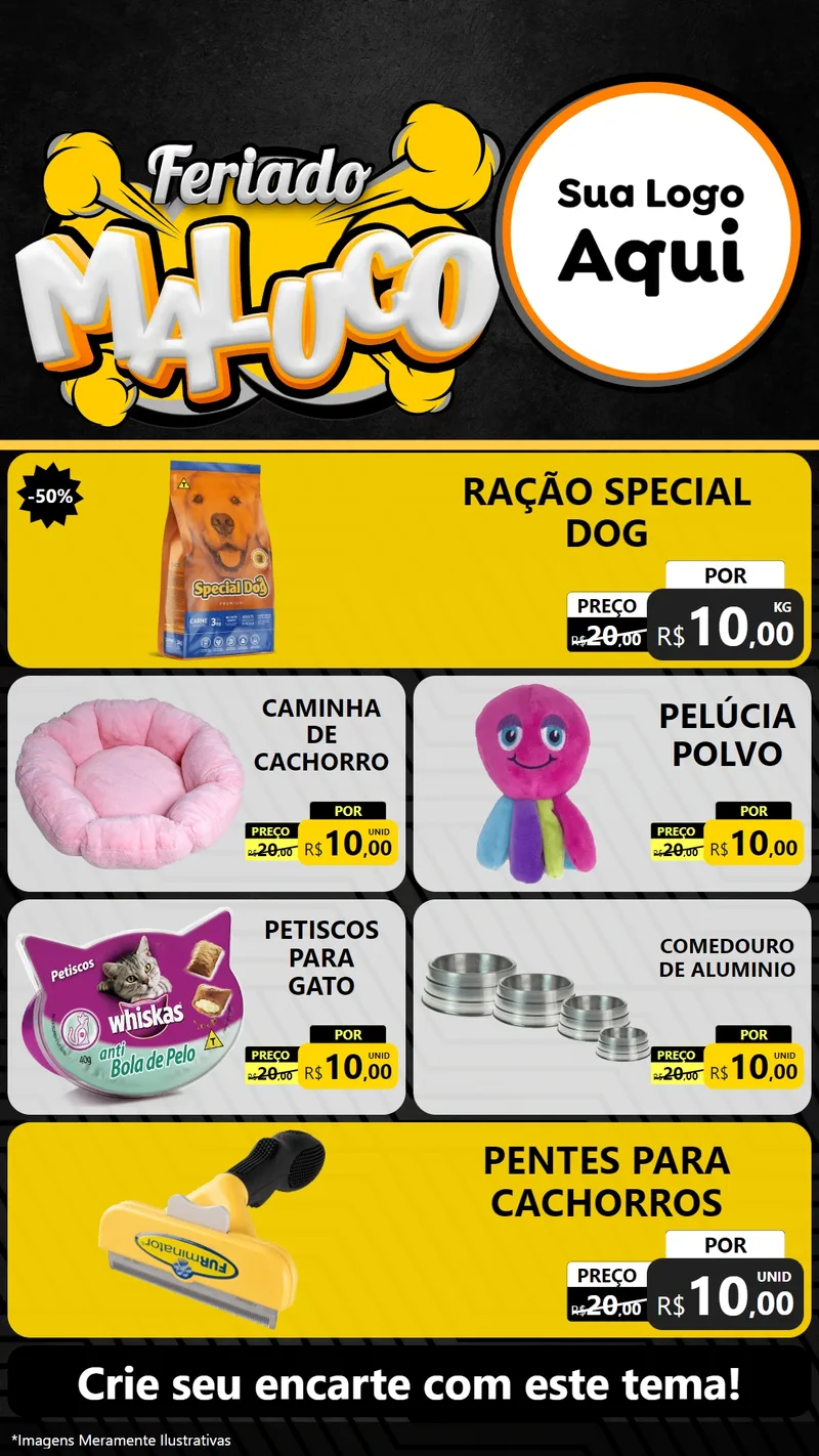 Modelo de TV para TV Vertical com o tema Feriado Maluco para Pet Shop