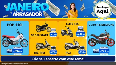 Modelo de TV para TV Horizontal com o tema Janeiro Arrasador para Concessionaria de Motos