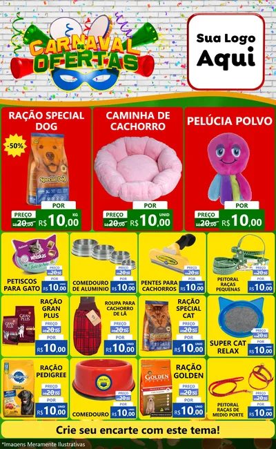 Modelo de Encarte para Encarte Grande com o tema Carnaval de Ofertas para Pet Shop