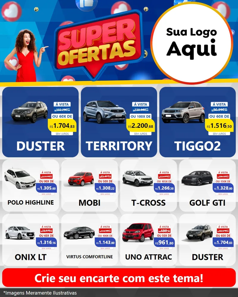 Modelo de Rede Social para Feed Instagram com o tema Super Ofertas para Concessionaria de Carros