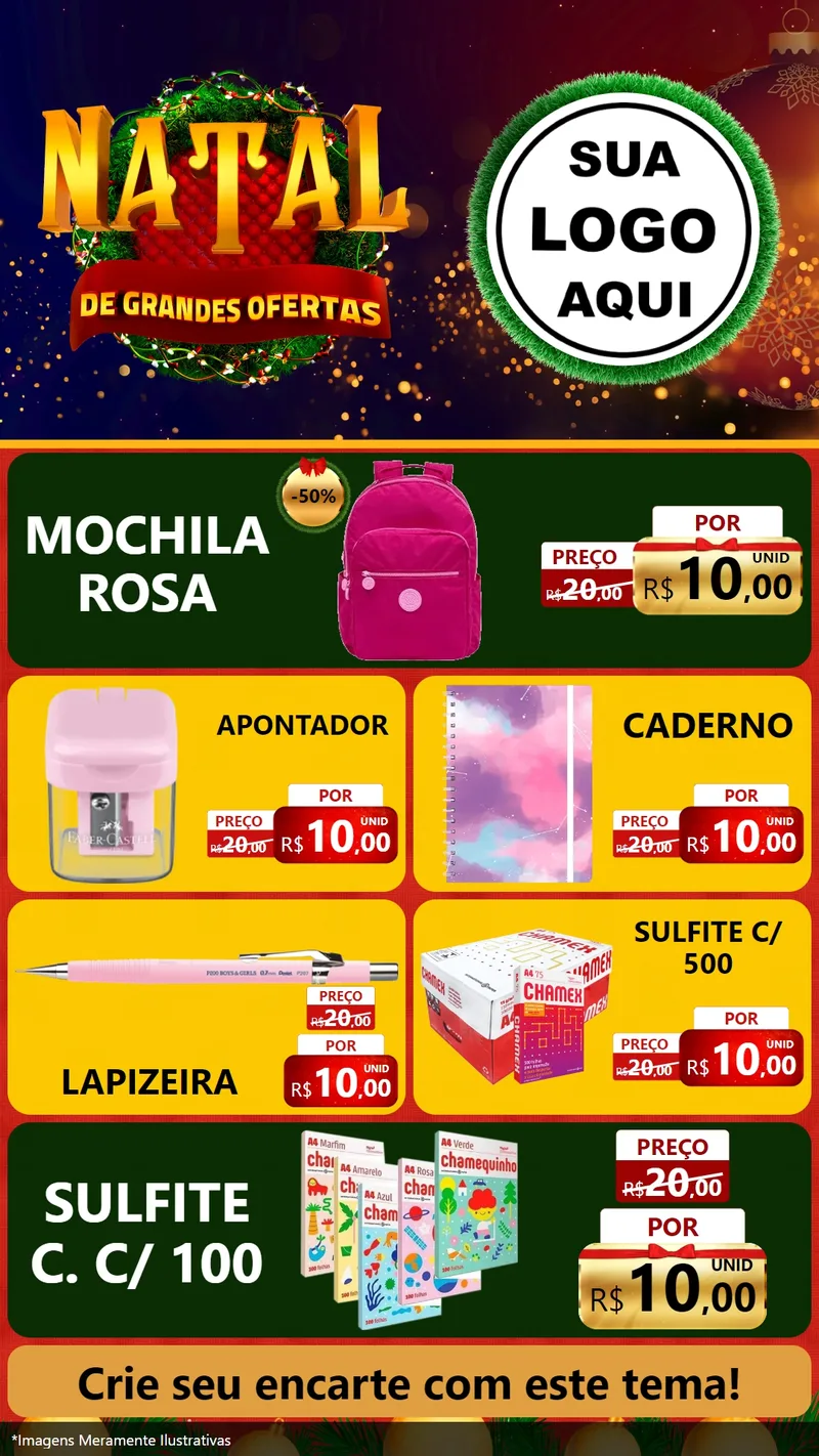 Modelo de TV para TV Vertical com o tema Natal de Grandes Ofertas para Papelaria