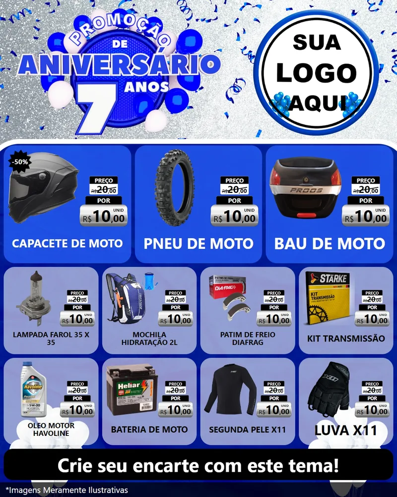 Modelo de Rede Social para Feed Instagram com o tema Promoção de Aniversário - 7 Anos para Moto peças