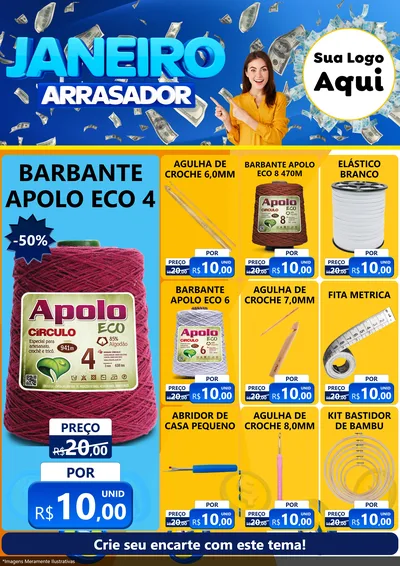 Modelo de Encarte para Encarte A4 Vertical com o tema Janeiro Arrasador para Armarinho e Aviamentos