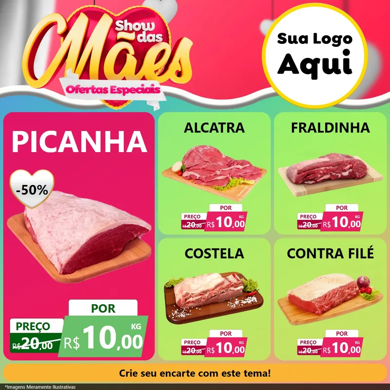 Modelo de Rede Social para Feed Facebook com o tema Show das Mães - Ofertas Especiais para Açougue