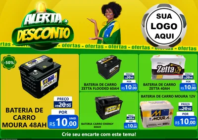 Modelo de Encarte para Encarte A4 Horizontal com o tema Alerta de Desconto para Baterias Elétricas
