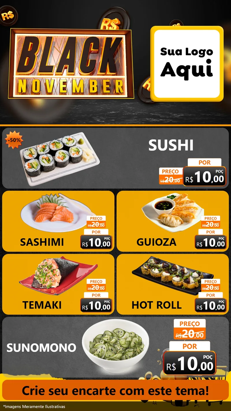 Modelo de TV para TV Vertical com o tema Black November para Comida japonesa