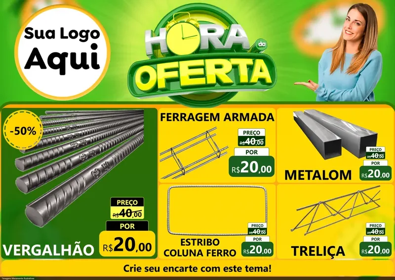 Modelo de Encarte para Encarte A4 Horizontal com o tema Hora da Oferta para Ferragens