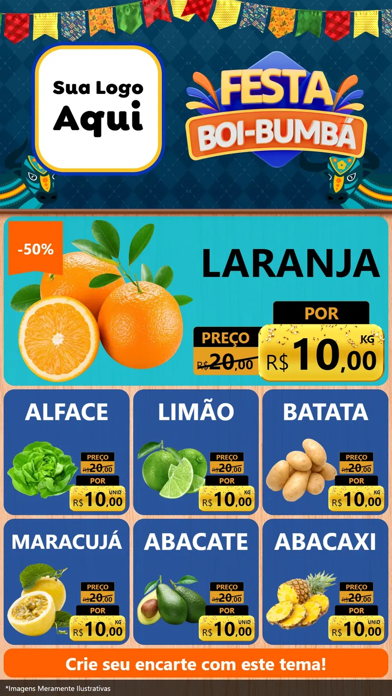 Modelo de Rede Social para Stories com o tema Festa Boi Bumbá para Hortifrúti