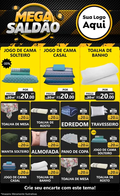 Modelo de Encarte para Encarte Grande com o tema Mega Saldão para Cama, Mesa e Banho
