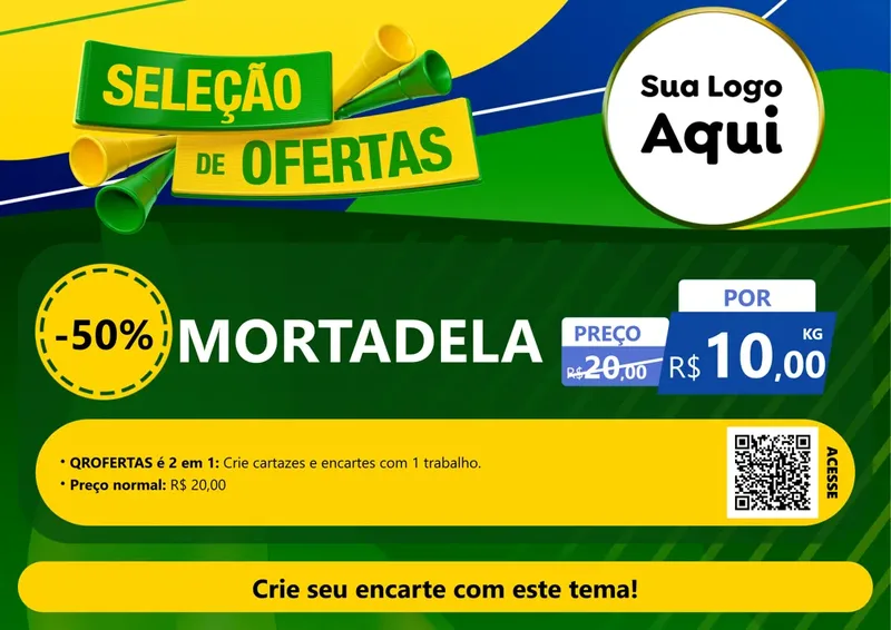 Modelo de Cartaz para Cartaz A4 Horizontal com o tema Seleção de Ofertas - Copa para Frios e Laticínios